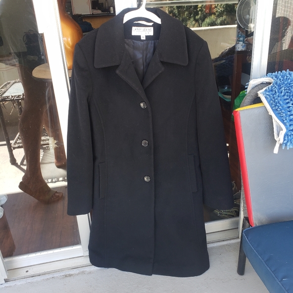 Larry Levine Design black wool & cashmere blend midi pea coat 10 - Picture 5 of 12